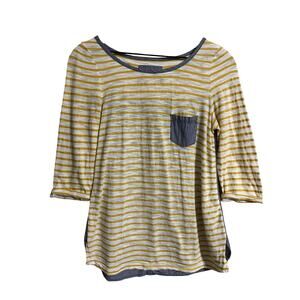 Postage Stamp  Anthropologie Mixed Materials Stripes Top Small